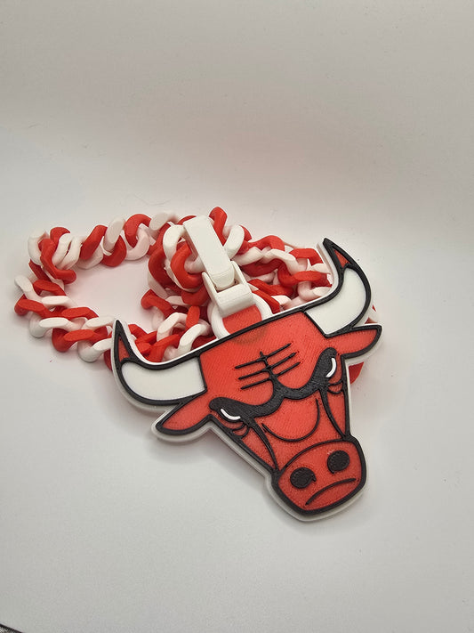 Chicago Bulls Custom Charm w/Cuban Link Style Necklace